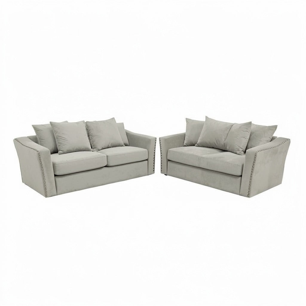 Lincoln 3+2 Seater Sofa With Scatter Back Cushion In Pebble Grey Velvet Fabric