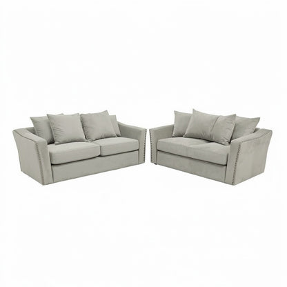 Lincoln 3+2 Seater Sofa With Scatter Back Cushion In Pebble Grey Velvet Fabric