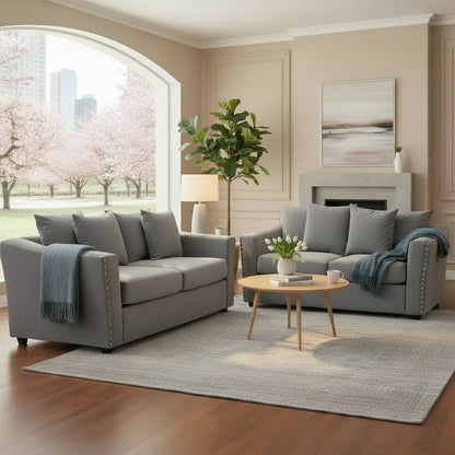 Lincoln 3+2 Seater Sofa With Scatter Back Cushion In Pebble Grey Velvet Fabric