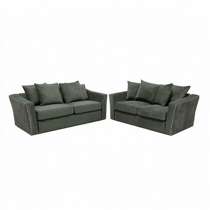 Lincoln 3+2 Seater Sofa With Scatter Back Cushion In Ebony Black Velvet Fabric