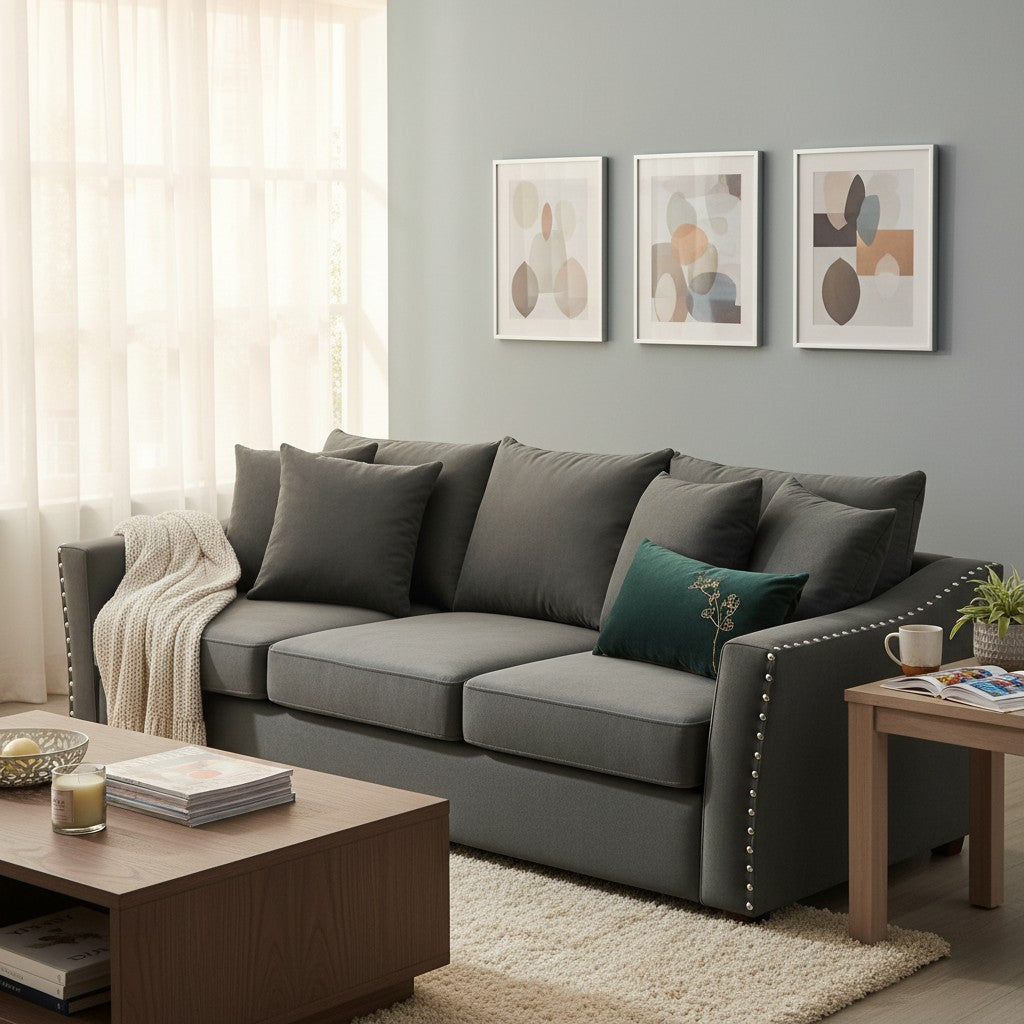 Lincoln 3+2 Seater Sofa With Scatter Back Cushion In Ebony Black Velvet Fabric