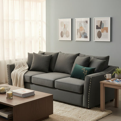 Lincoln 3+2 Seater Sofa With Scatter Back Cushion In Ebony Black Velvet Fabric