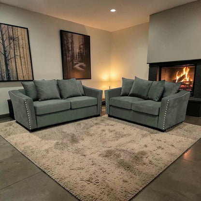 Lincoln 3+2 Seater Sofa With Scatter Back Cushion In Ebony Black Velvet Fabric