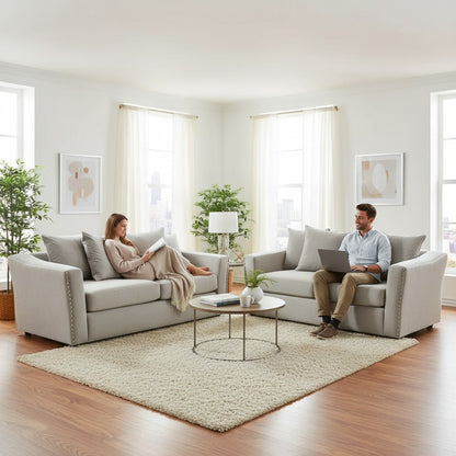 Lincoln 3+2 Seater Sofa With Scatter Back Cushion In Pebble Grey Velvet Fabric