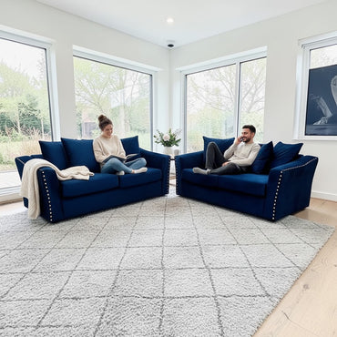 Lincoln 3+2 Seater Sofa With Scatter Back Cushion In Marine Blue Velvet Fabric
