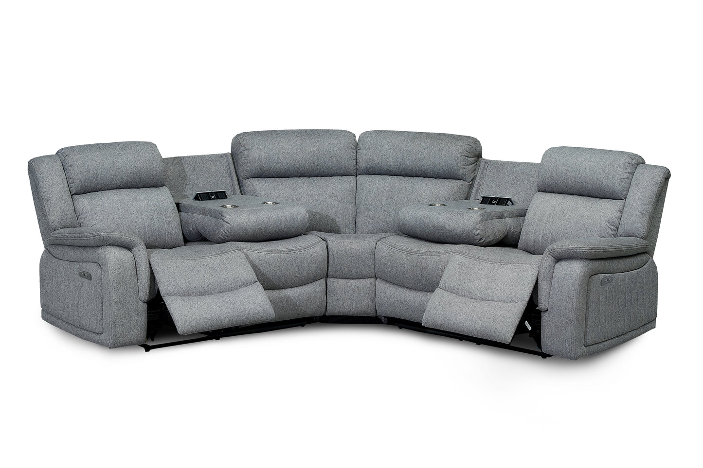Linden Electric Recliner Cinema Console Grey Fabric Large Corner Sofa