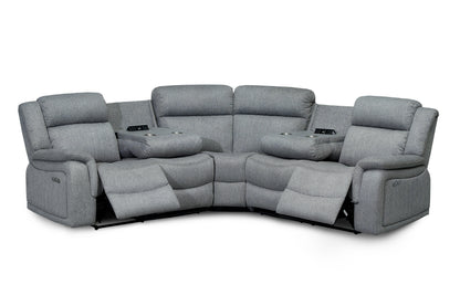 Linden Electric Recliner Cinema Console Grey Fabric Large Corner Sofa
