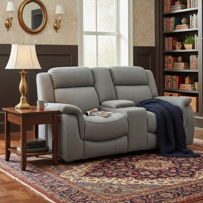 Linden Electric Recliner Grey Fabric Cinema Console 2 Seater Sofa
