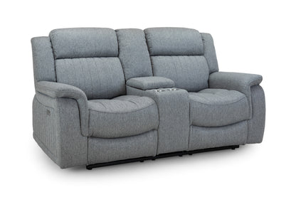 Linden Electric Recliner Grey Fabric Cinema Console 2 Seater Sofa
