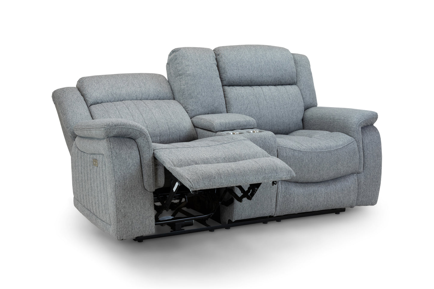 Linden Electric Recliner Grey Fabric Cinema Console 2 Seater Sofa