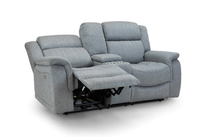 Linden Electric Recliner Grey Fabric Cinema Console 2 Seater Sofa