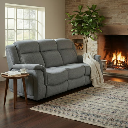 Linden Electric Recliner Grey Fabric Cinema Console 3 Seater Sofa