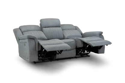 Linden Electric Recliner Grey Fabric Cinema Console 3 Seater Sofa