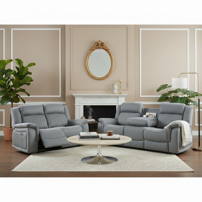 Linden Electric Recliner Grey Fabric Cinema Console 3+2 Sofa Suite