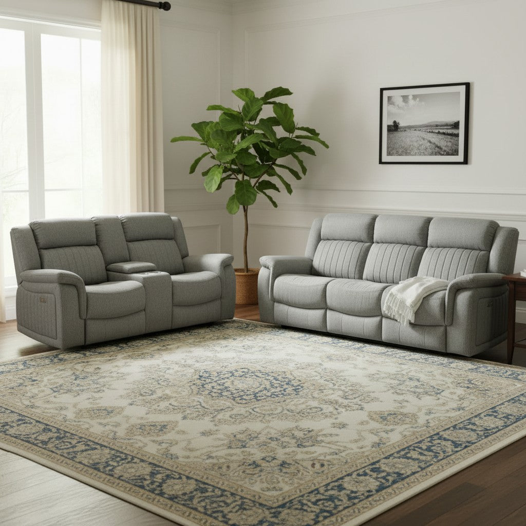 Linden Electric Recliner Grey Fabric Cinema Console 3+2 Sofa Suite