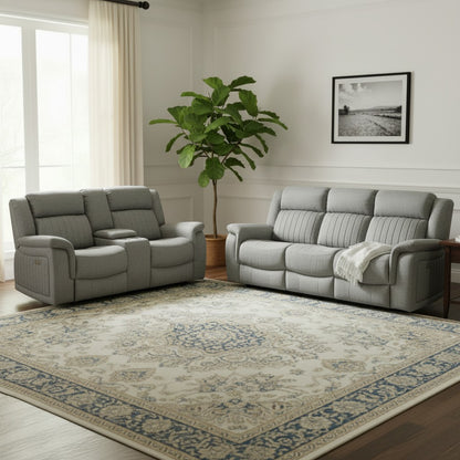Linden Electric Recliner Grey Fabric Cinema Console 3+2 Sofa Suite