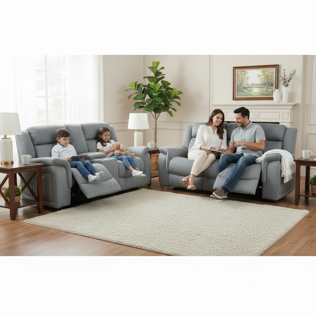 Linden Electric Recliner Grey Fabric Cinema Console 3+2 Sofa Suite