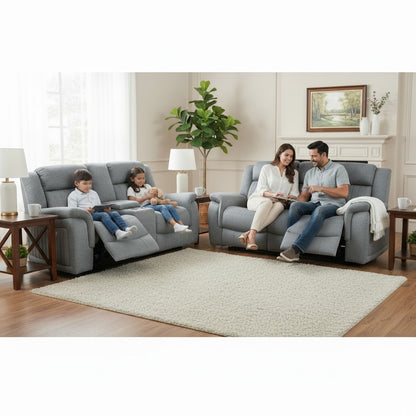 Linden Electric Recliner Grey Fabric Cinema Console 3+2 Sofa Suite