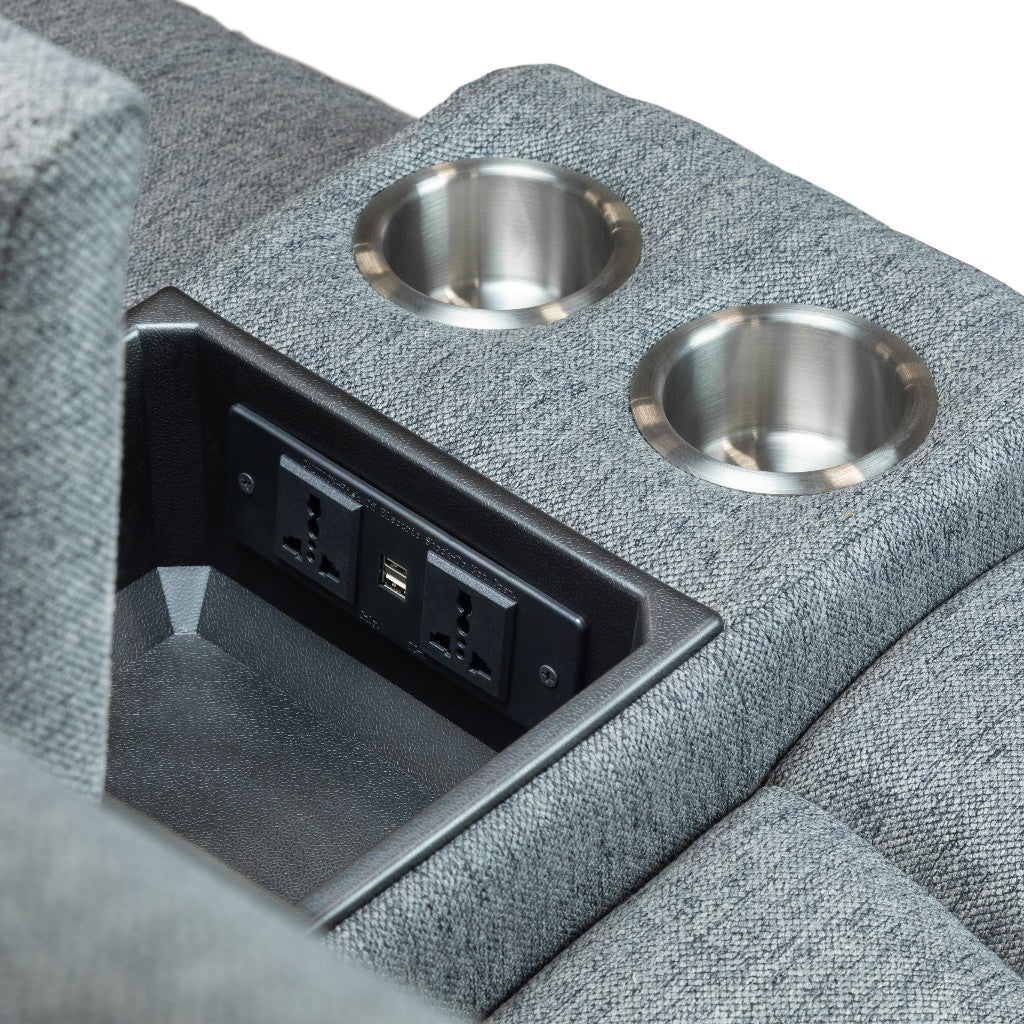 Linden Electric Recliner Grey Fabric Cinema Console 3+2 Sofa Suite
