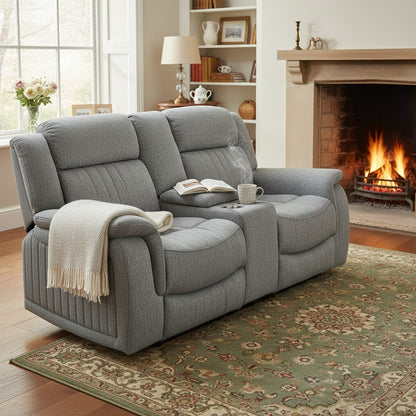 Linden Electric Recliner Grey Fabric Cinema Console 2 Seater Sofa