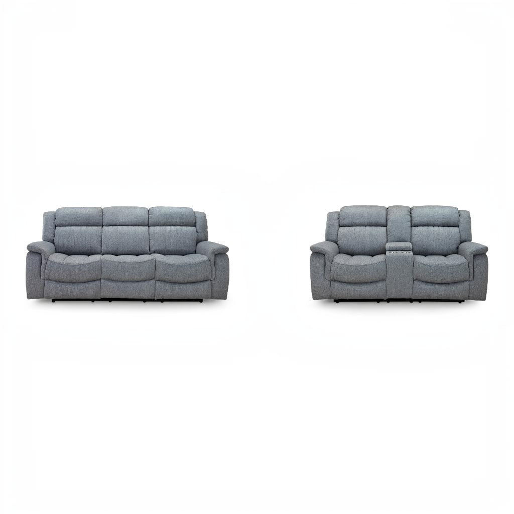 Linden Electric Recliner Grey Fabric Cinema Console 3+2 Sofa Suite