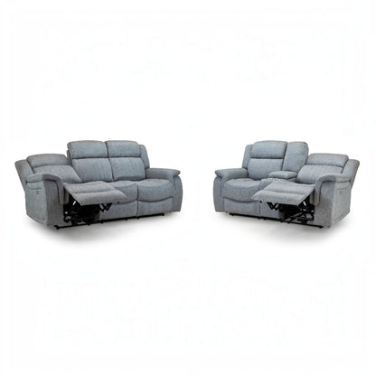 Linden Electric Recliner Grey Fabric Cinema Console 3+2 Sofa Suite
