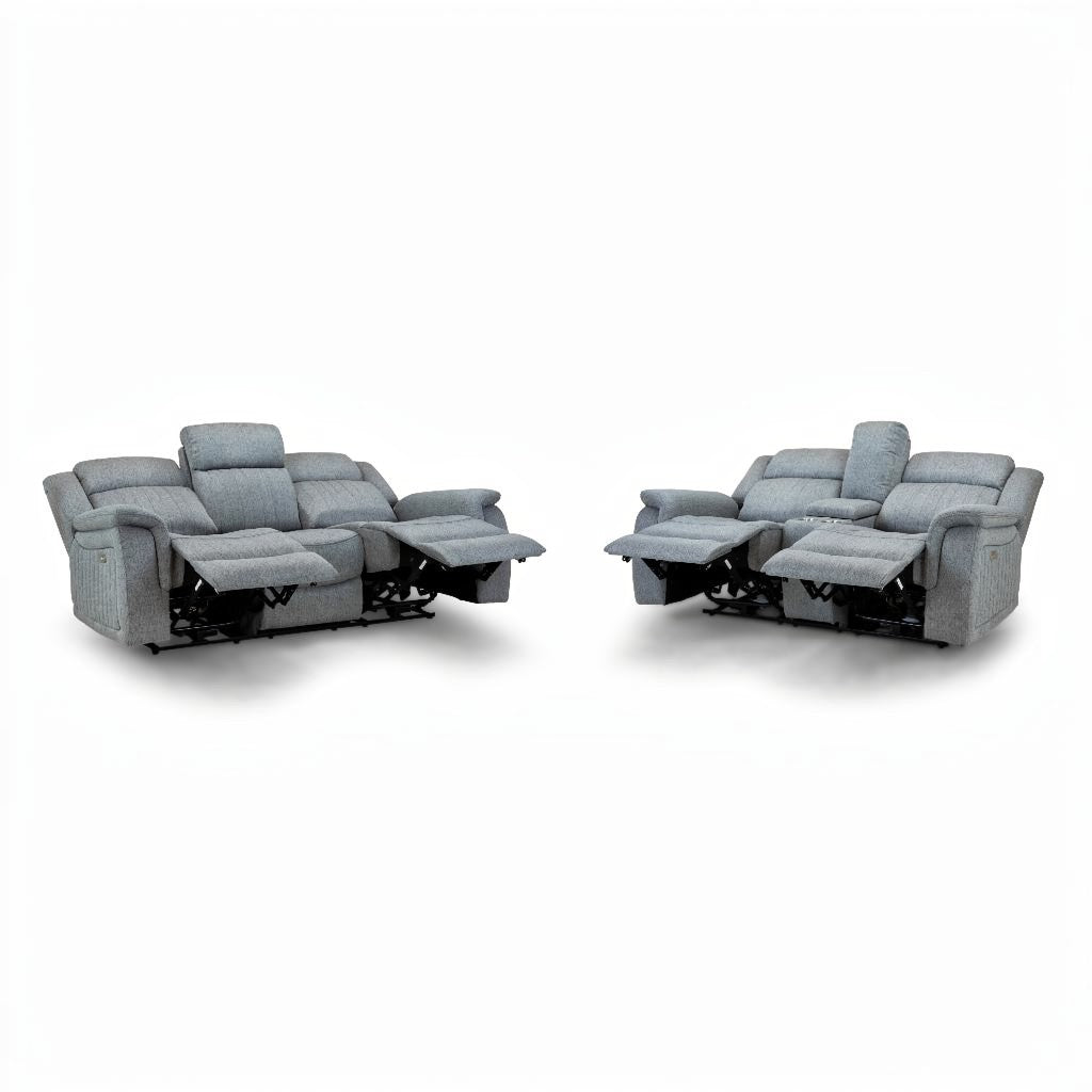 Linden Electric Recliner Grey Fabric Cinema Console 3+2 Sofa Suite