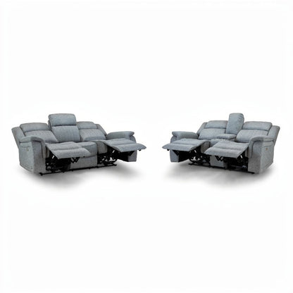 Linden Electric Recliner Grey Fabric Cinema Console 3+2 Sofa Suite