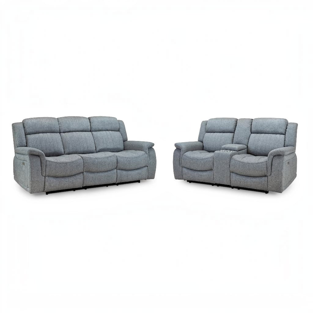 Linden Electric Recliner Grey Fabric Cinema Console 3+2 Sofa Suite