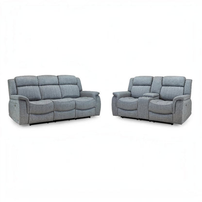 Linden Electric Recliner Grey Fabric Cinema Console 3+2 Sofa Suite