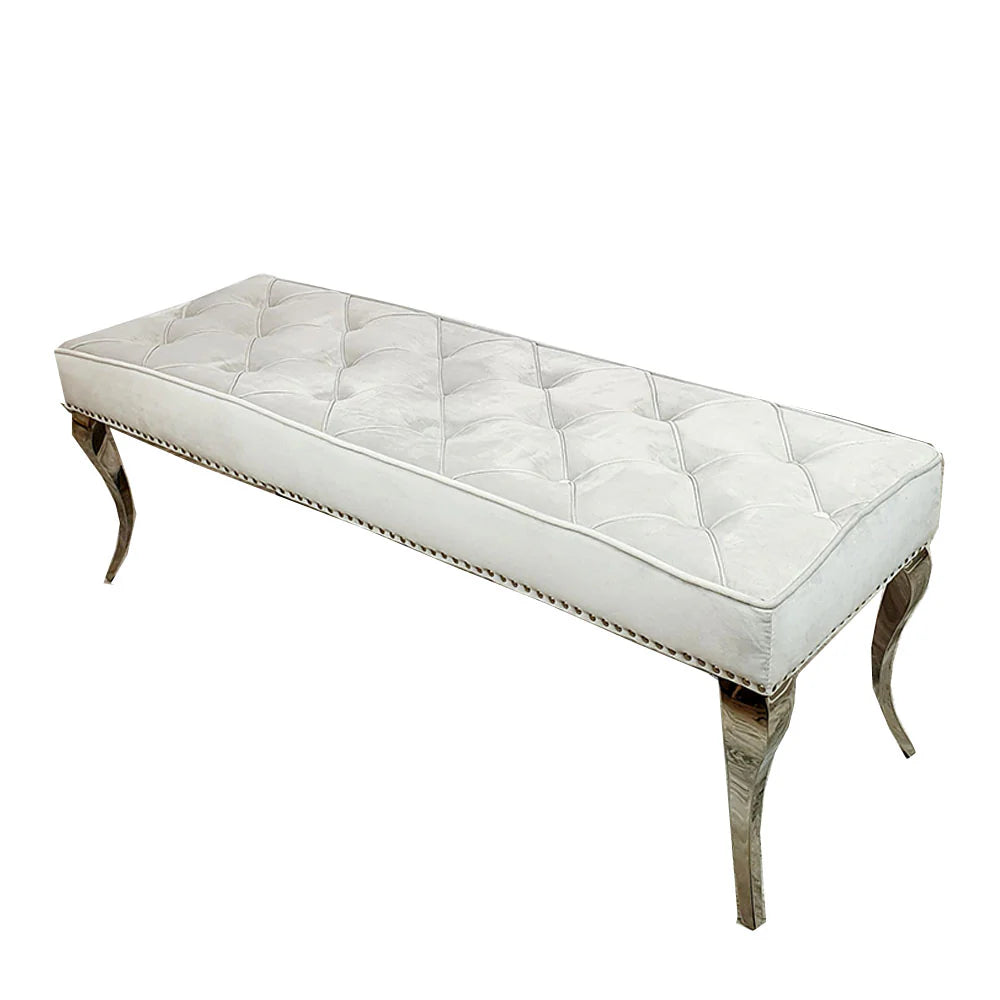 Louis 1.4m Dining Bench In Light Grey Velvet
