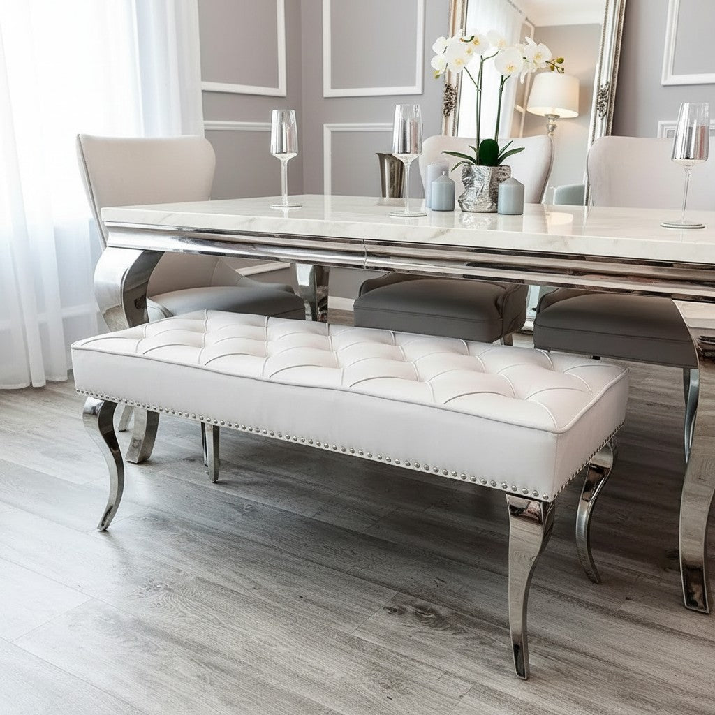 Louis 1.4m Dining Bench In Light Grey Velvet