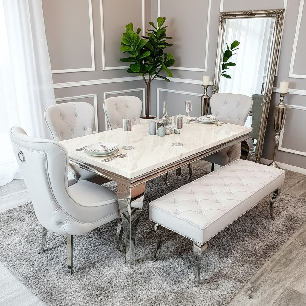 Louis 1.4m Dining Bench In Light Grey Velvet