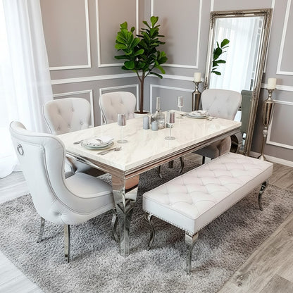 Louis 1.4m Dining Bench In Light Grey Velvet