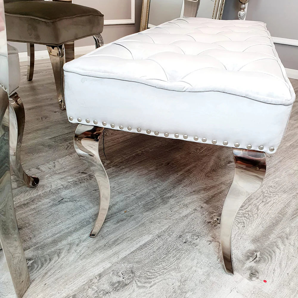 Louis 1.4m Dining Bench In Light Grey Velvet