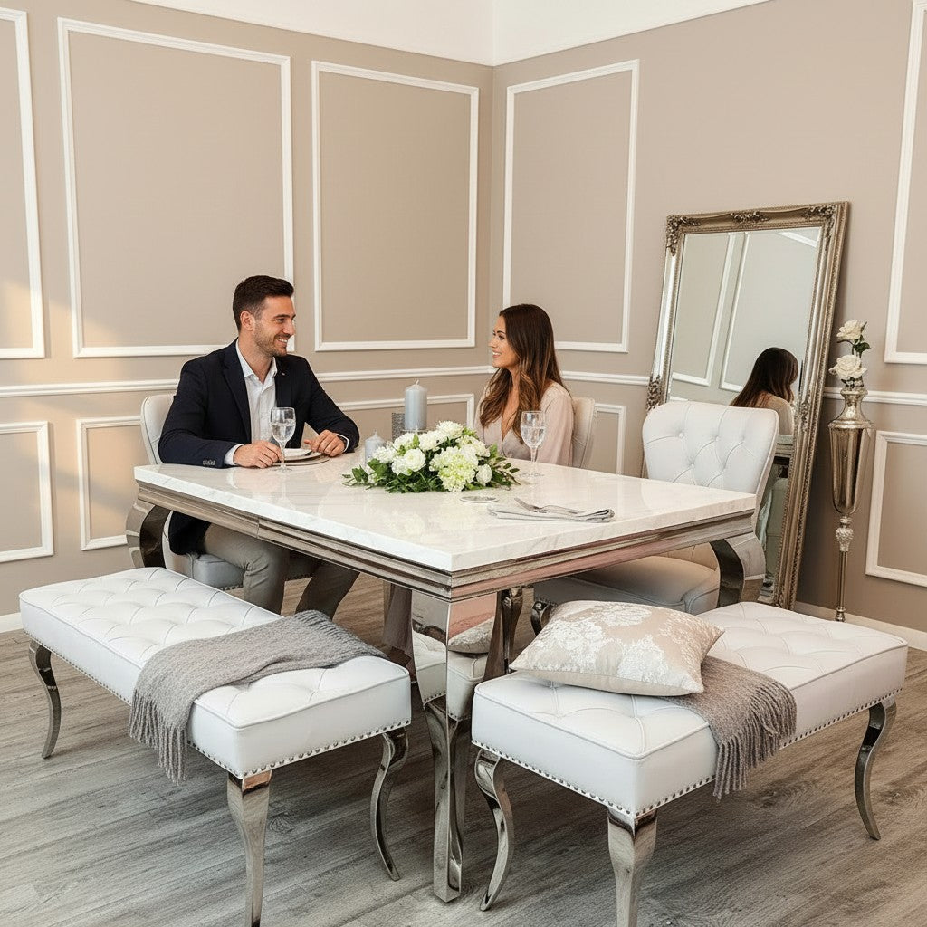 Louis 1.4m Dining Bench In Light Grey Velvet