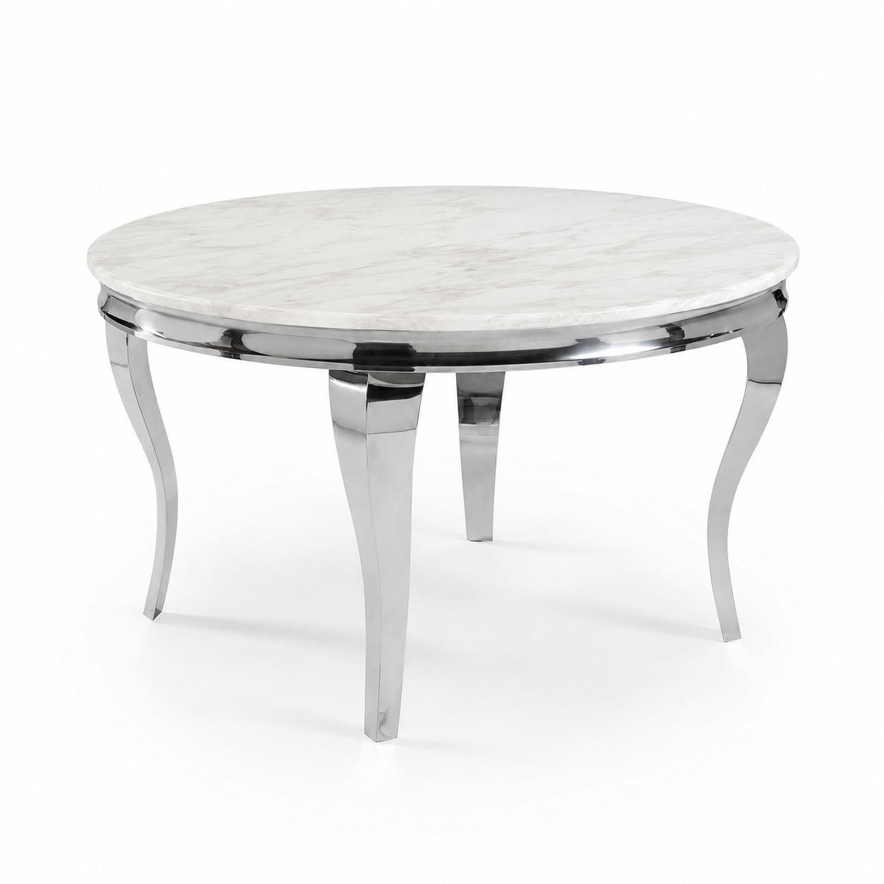 Louis 1.3m Round Chrome Dining Table With Polar White Sintered Stone