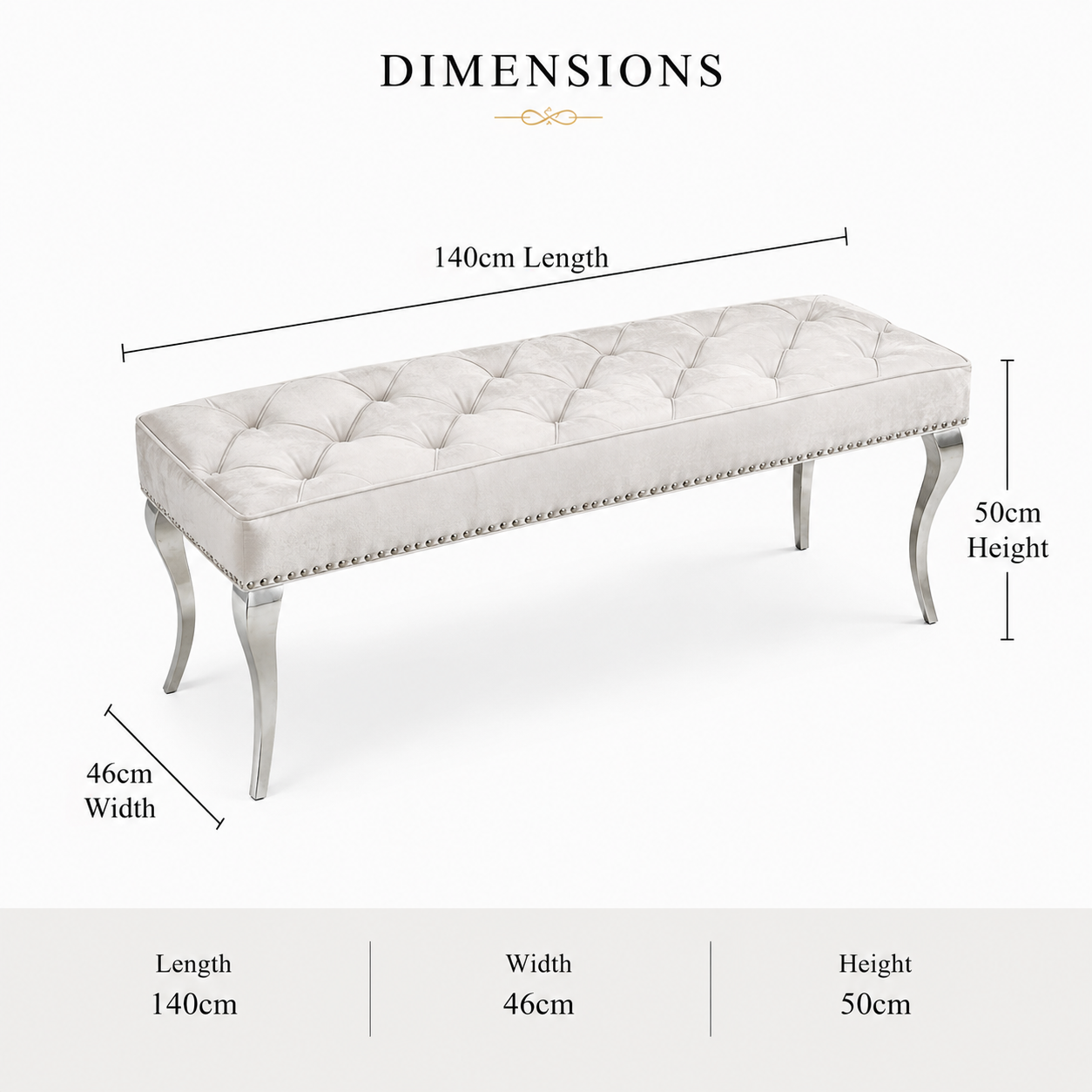 Louis 1.4m Dining Bench In Light Grey Velvet