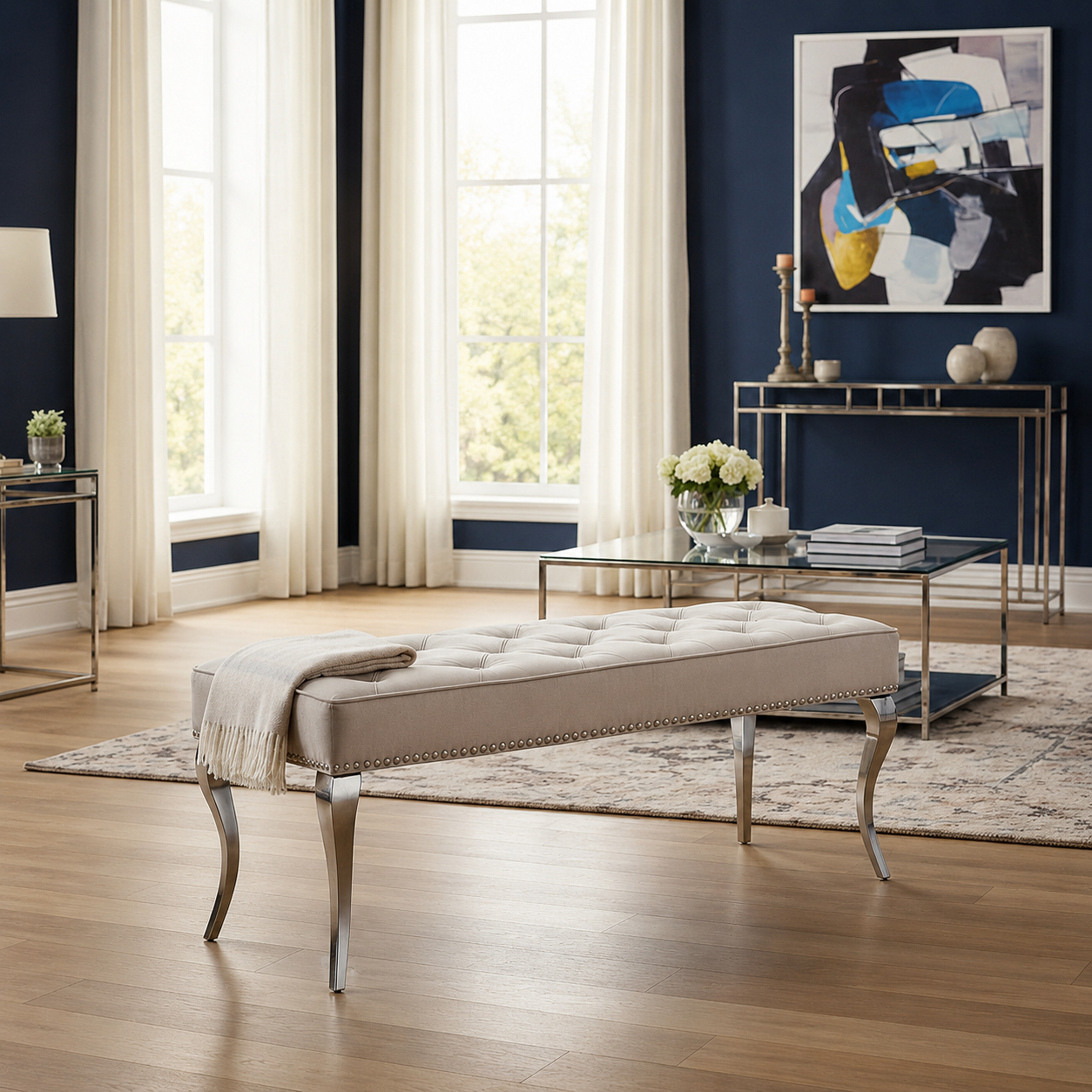 Louis 1.4m Dining Bench In Light Grey Velvet