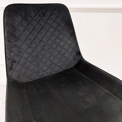 Luna Dining Chair In Black Velvet Fabric With Gold Tipped Black Legs
