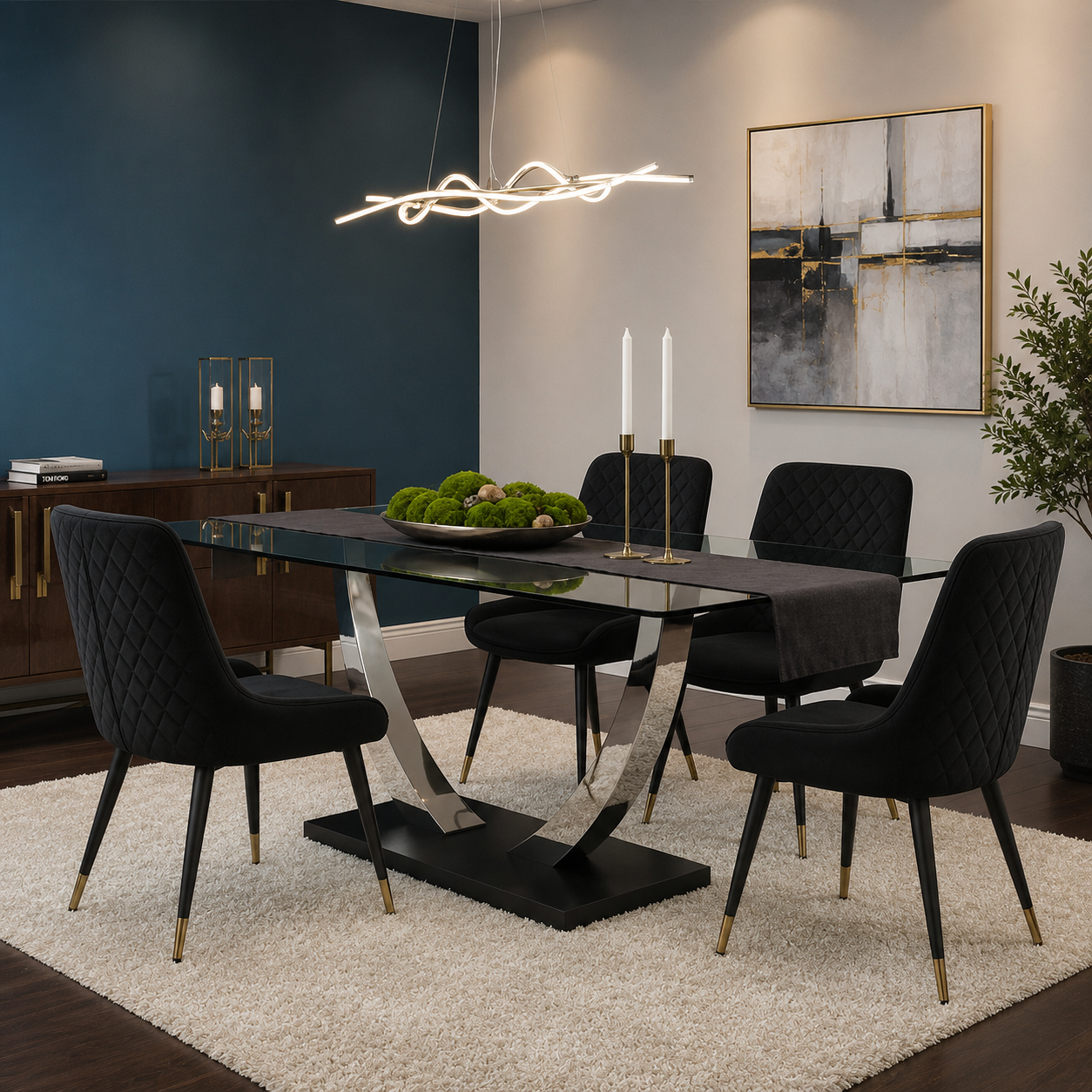 Luna Dining Chair In Black Velvet Fabric With Gold Tipped Black Legs