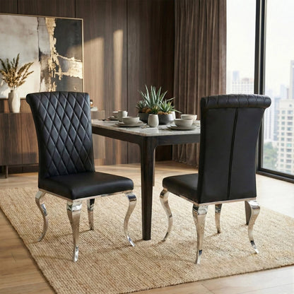 Luxury Niklas Black Faux Leather Dining Chair With Chrome Curved Legs