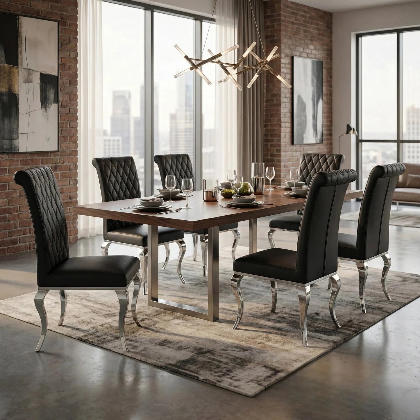 Luxury Niklas Black Faux Leather Dining Chair With Chrome Curved Legs