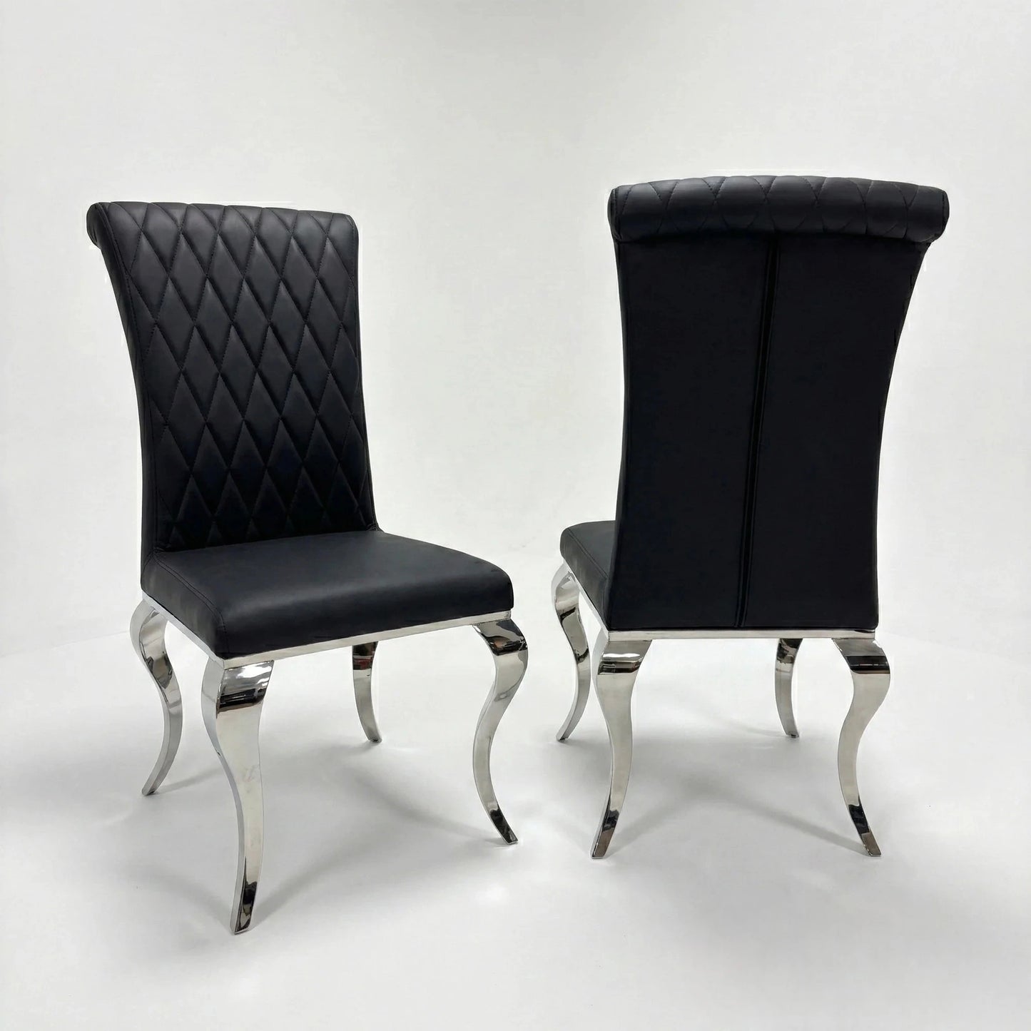 Luxury Niklas Black Faux Leather Dining Chair With Chrome Curved Legs