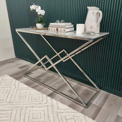 Luxury Airi Modern Design Chrome Console Table With 120x40cm Grey Stone Top