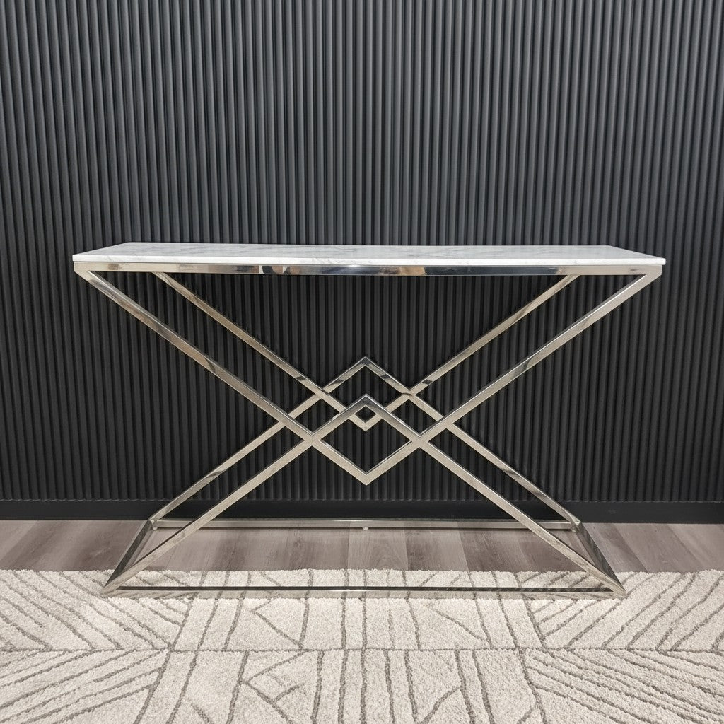 Luxury Airi Modern Design Chrome Console Table With 120x40cm Grey Stone Top