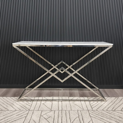 Luxury Airi Modern Design Chrome Console Table With 120x40cm Grey Stone Top