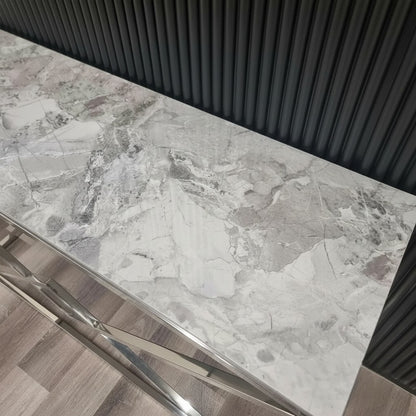 Luxury Airi Modern Design Chrome Console Table With 120x40cm Grey Stone Top