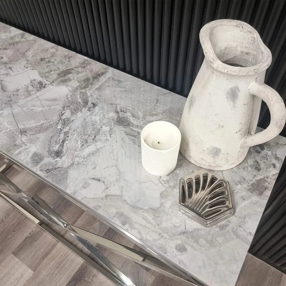 Luxury Airi Modern Design Chrome Console Table With 120x40cm Grey Stone Top