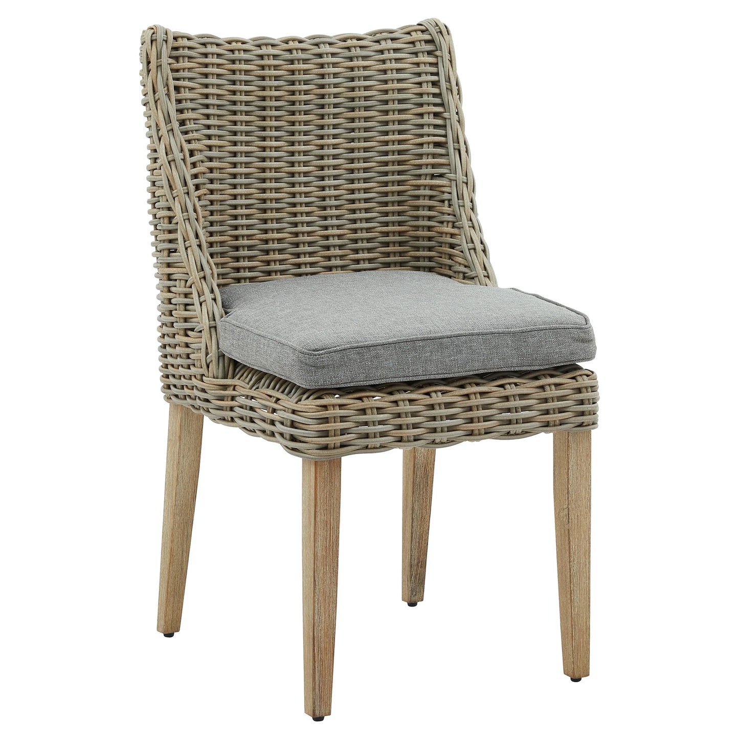 Luxury Amalfi Beige Outdoor Round Rattan Dining Chair With Weather-Resistant Woven Seat And Cushion